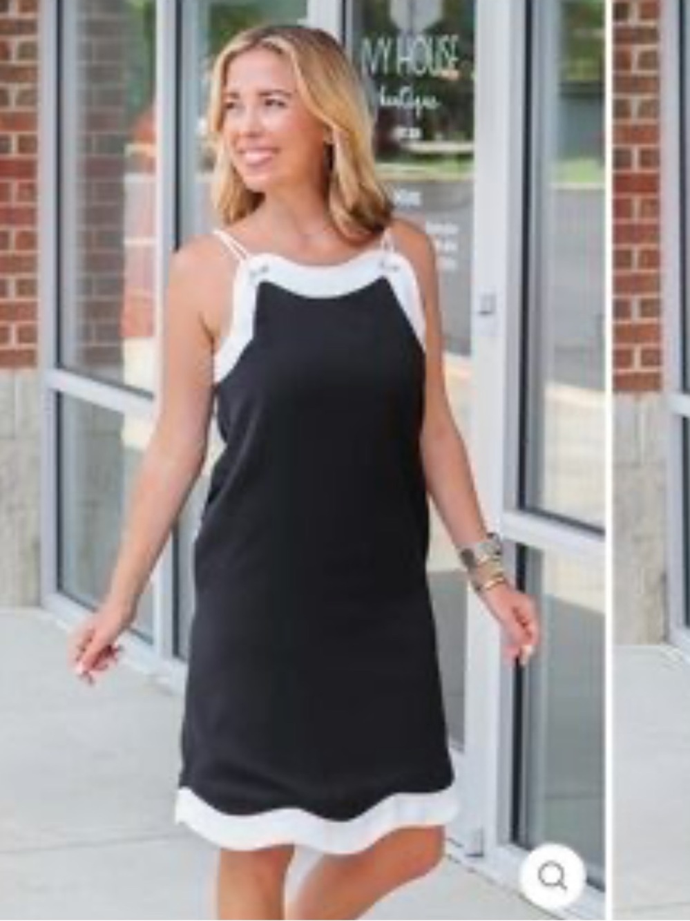 THML Black and White Midi Dress with Curvy Bottom Hem and Rope Straps XS